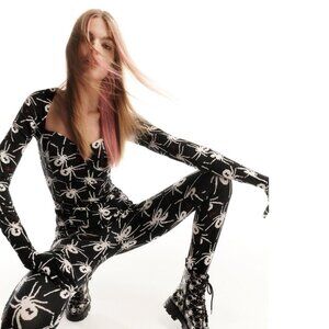 Betsey Johnson LTD Black Widow Spider Dress Top Leggings Pants Set Size S Y2K